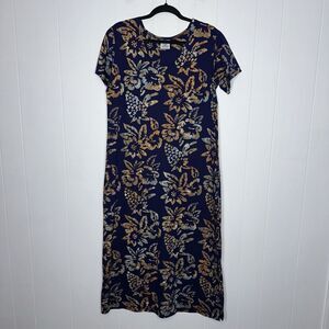 Rum Reggae Women’s Floral Maxi Dress Cotton Blue Side Splits Size Medium